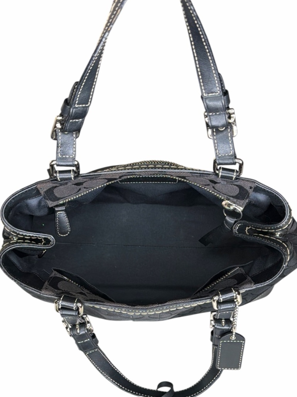 VTG Coach Hampton Black Leather Satchel Top Handle Jacquard Handbag K04M-6830 - Picture 9 of 16